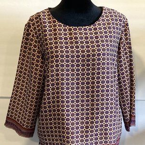 Cynthia Rowley Women's Size Medium Blouse Polyester 3/4 Length Sleeves Geometric